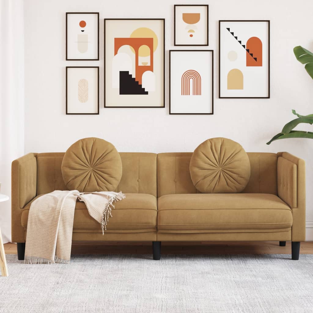 vidaXL barna bársony 3 személyes kanapé párnákkal