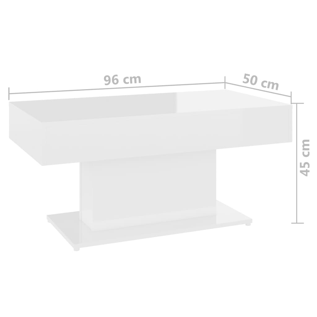 vidaXL magasfényű fehér forgácslap dohányzóasztal 96 x 50 x 45 cm