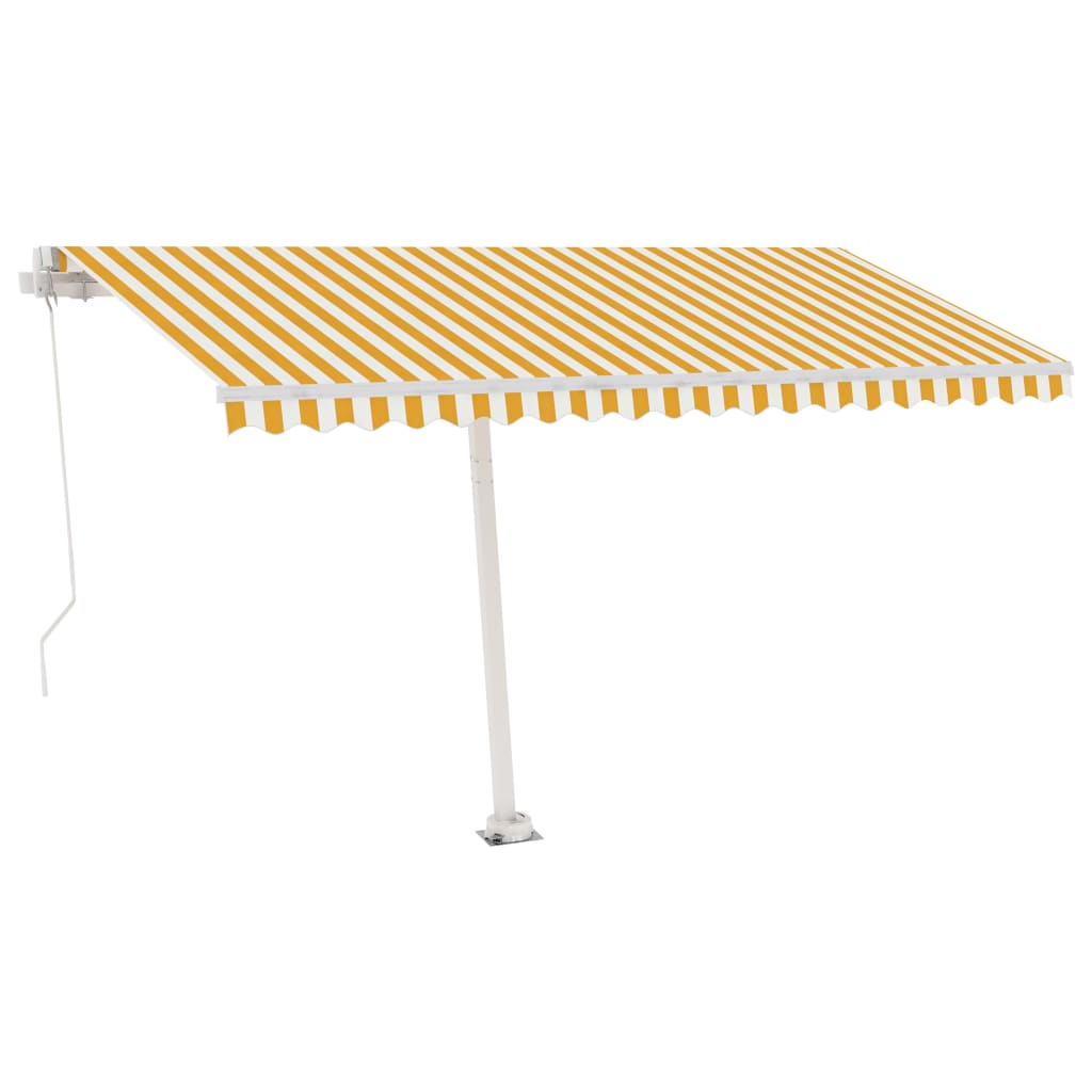 vidaXL sárga-fehér kézzel kihúzható póznás napellenző 450 x 300 cm