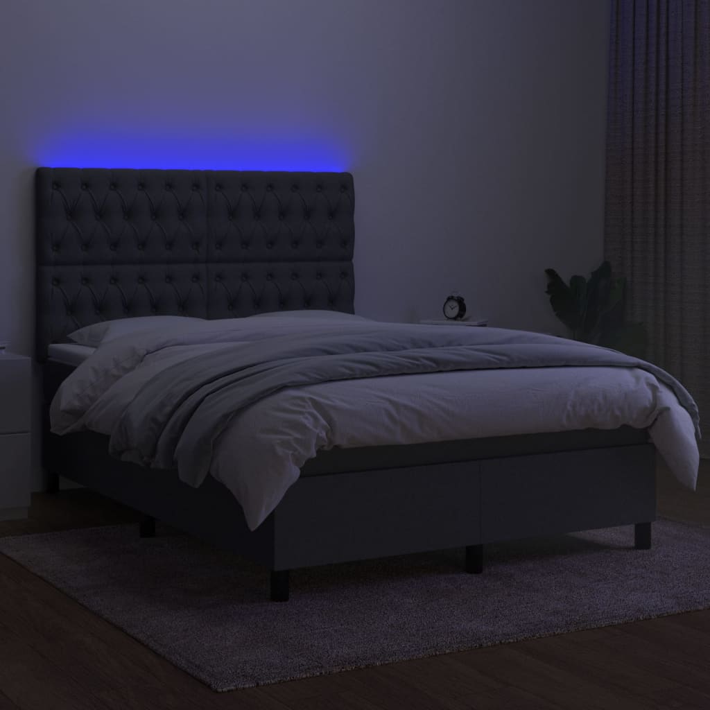 vidaXL sötétszürke szövet rugós és LED-es ágy matraccal 140x200 cm