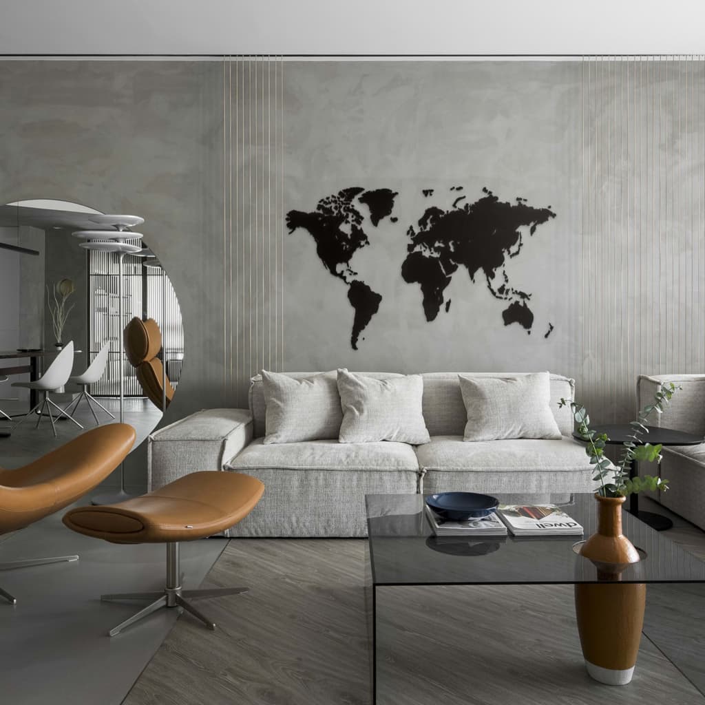 MiMi Innovations Luxury fekete világtérkép fali dekoráció 180 x 108 cm