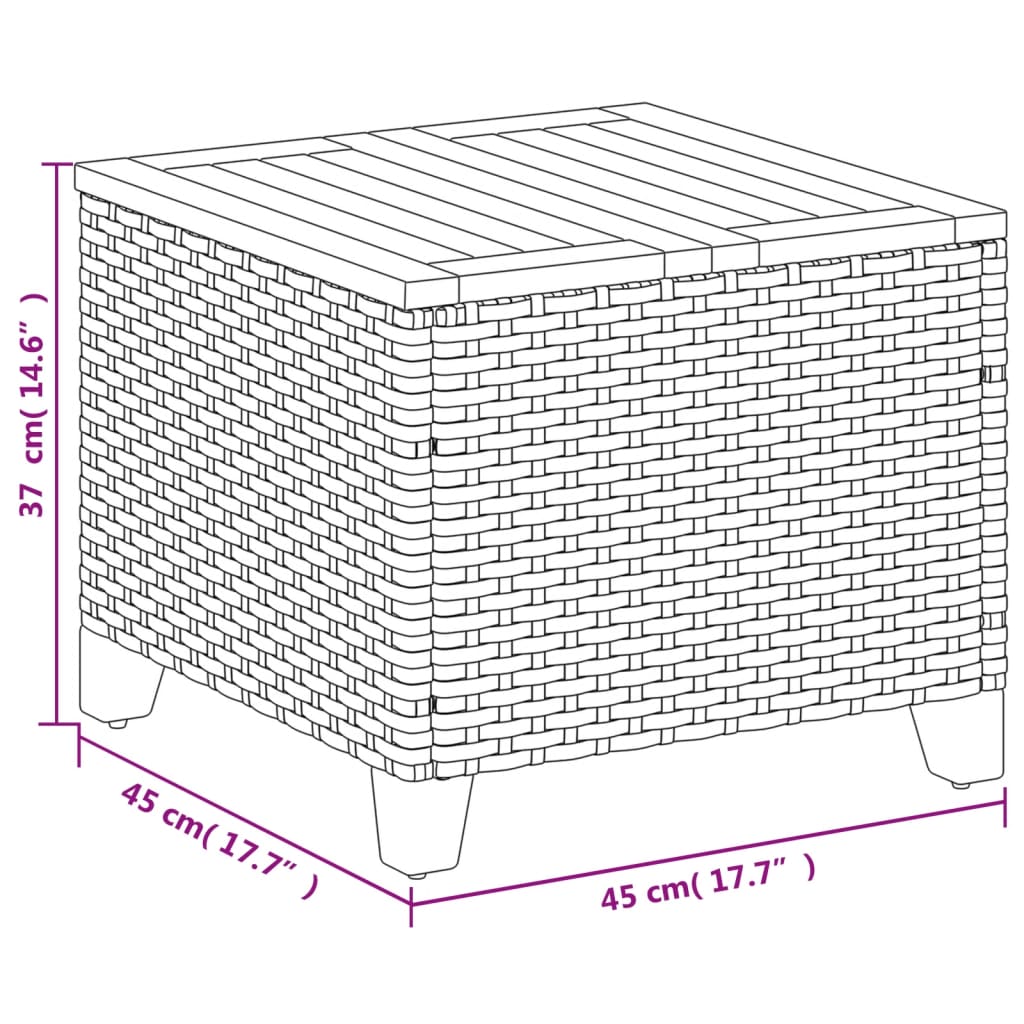 vidaXL fekete polyrattan és akácfa kerti asztal 45 x 45 x 37 cm
