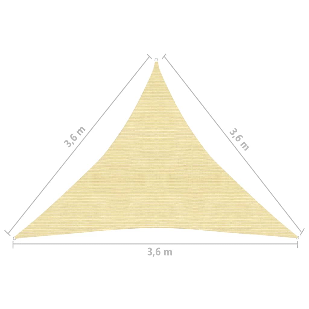 vidaXL 3,6x3,6x3,6 m háromszög alakú bézs HDPE napernyő