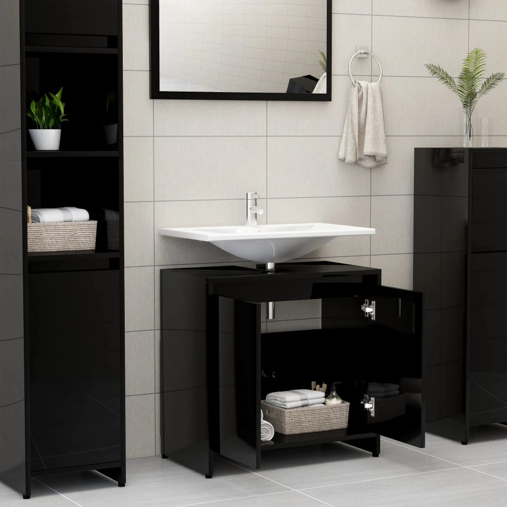 vidaXL magasfényű fekete forgácslap fürdőszobaszekrény 60 x 33 x 61 cm