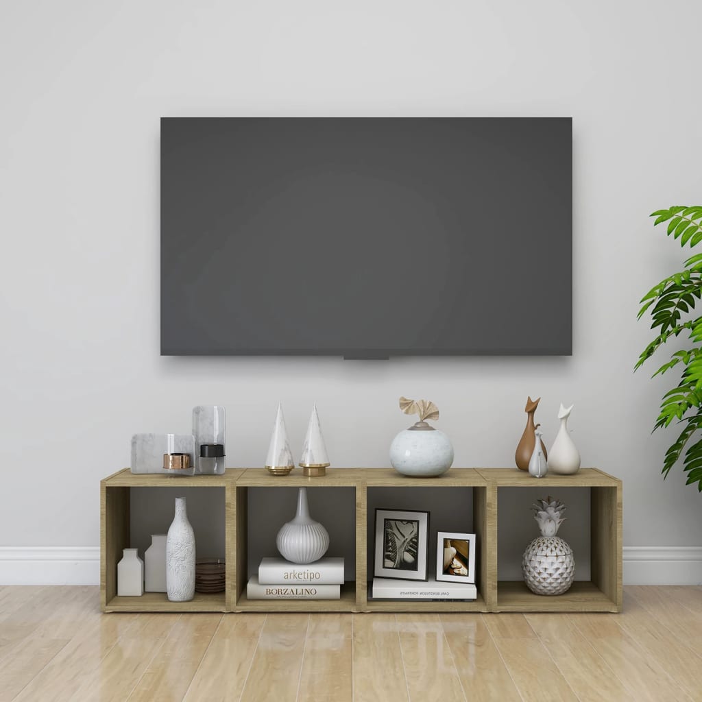 vidaXL 2 db fehér és tölgyszínű forgácslap TV-szekrény 37 x 35 x 37 cm