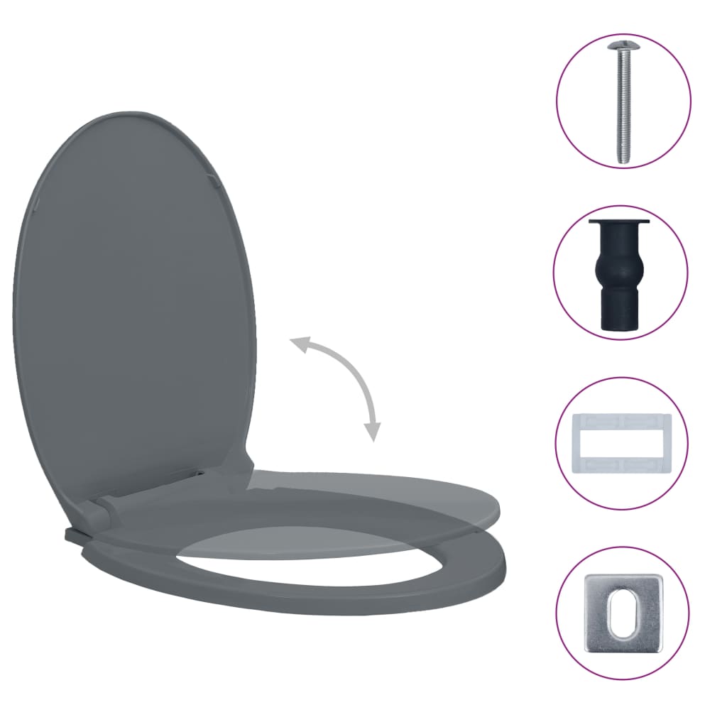 vidaXL szürke ovális gyorsan szerelhető lassan csukódó fedelű WC-ülőke