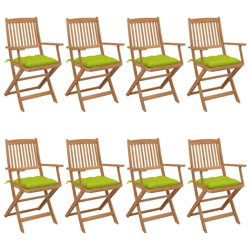 vidaXL 8 db összecsukható tömör akácfa kerti szék párnákkal