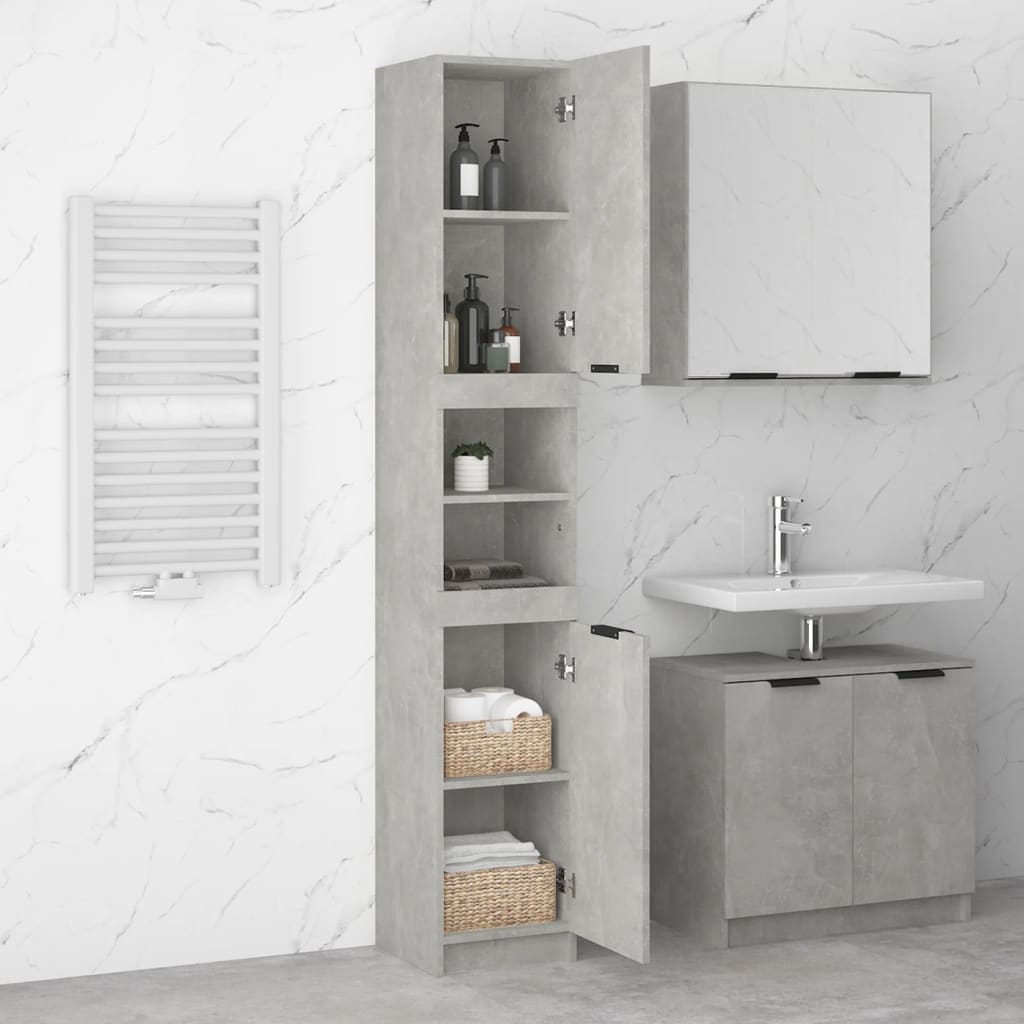 vidaXL betonszürke szerelt fa fürdőszobaszekrény 32 x 34 x 188,5 cm