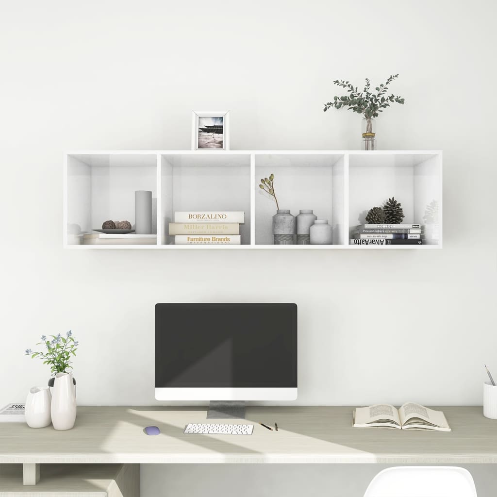 vidaXL magasfényű fehér forgácslap fali TV-szekrény 37 x 37 x 142,5 cm