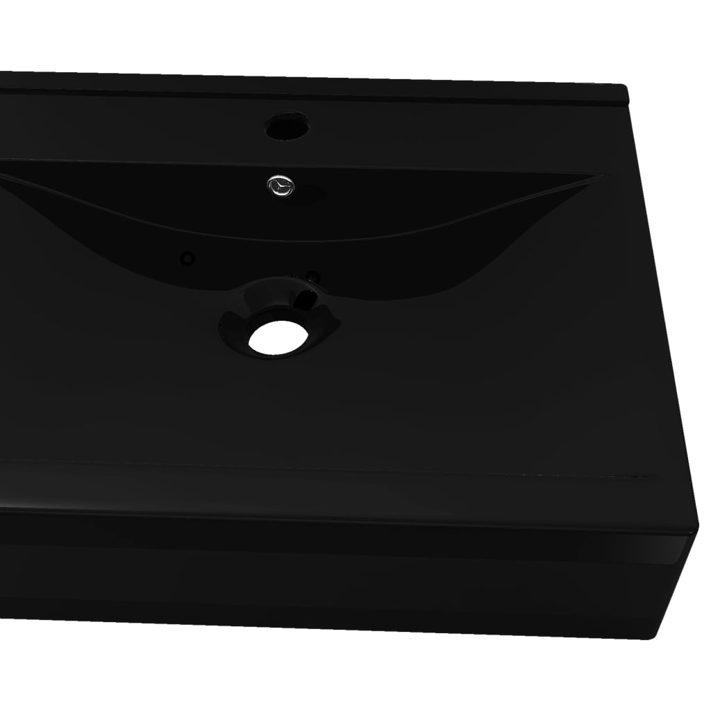 Négyszögletes fekete luxus kerámia mosdókagyló lyukkal csaphoz 60x46cm