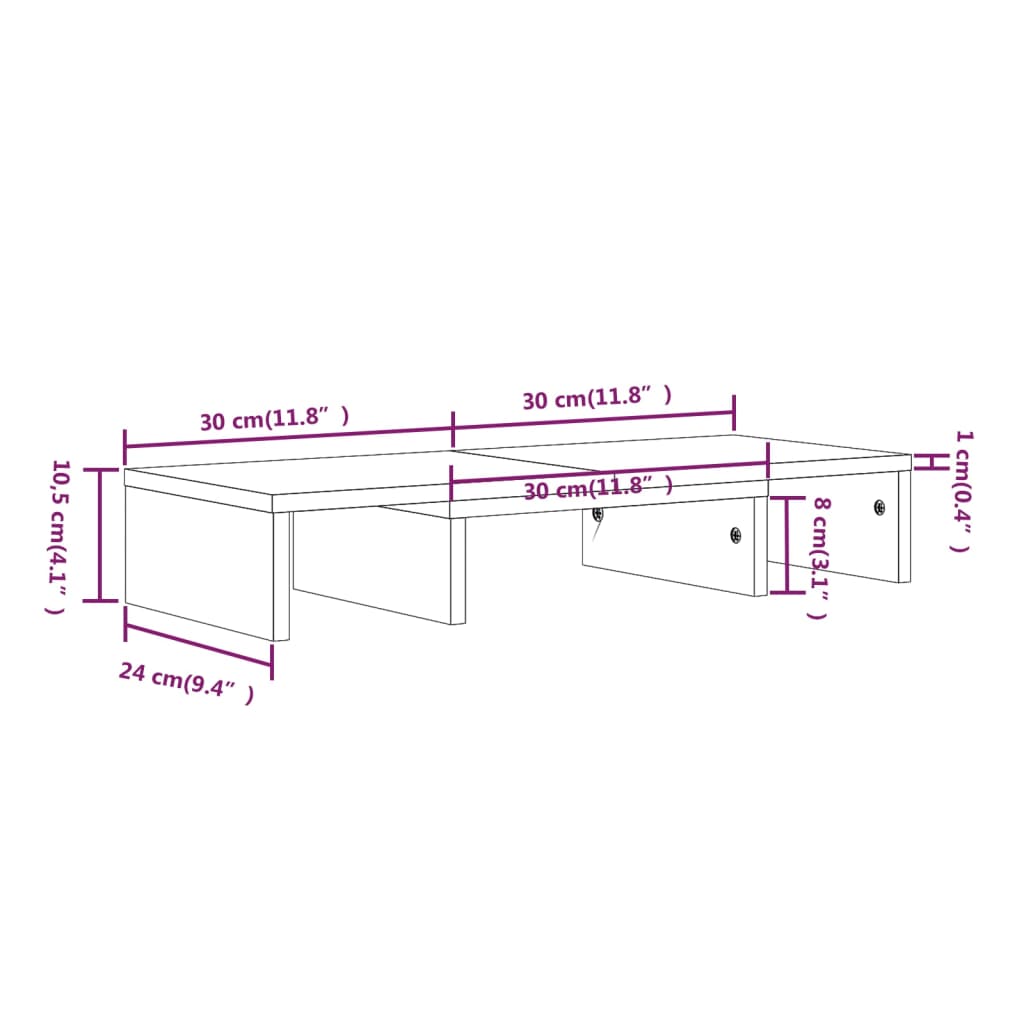 vidaXL fehér tömör fenyőfa monitorállvány 60 x 24 x 10,5 cm