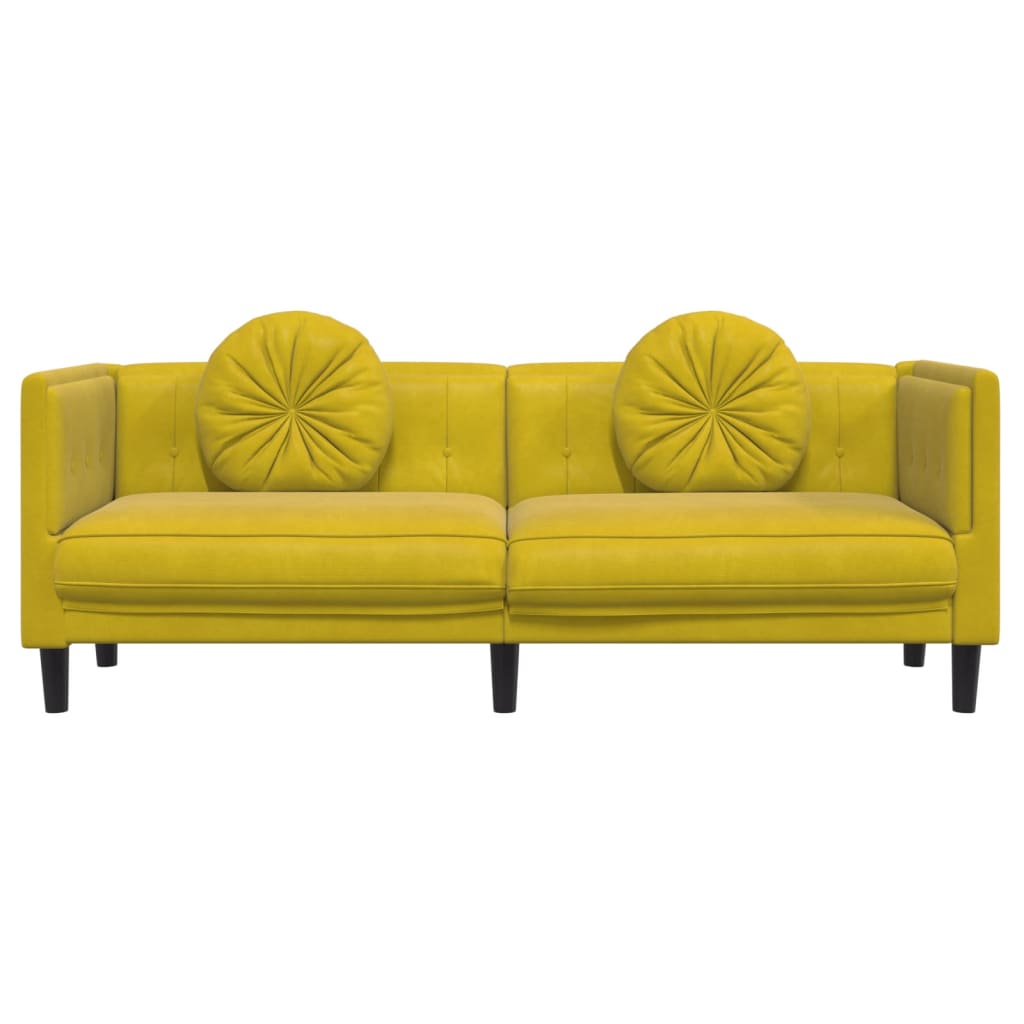vidaXL sárga bársony 3 személyes kanapé párnákkal