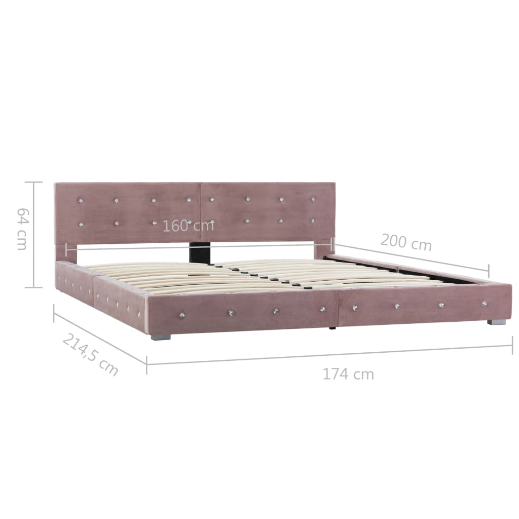 vidaXL rózsaszín bársony ágykeret 160 x 200 cm