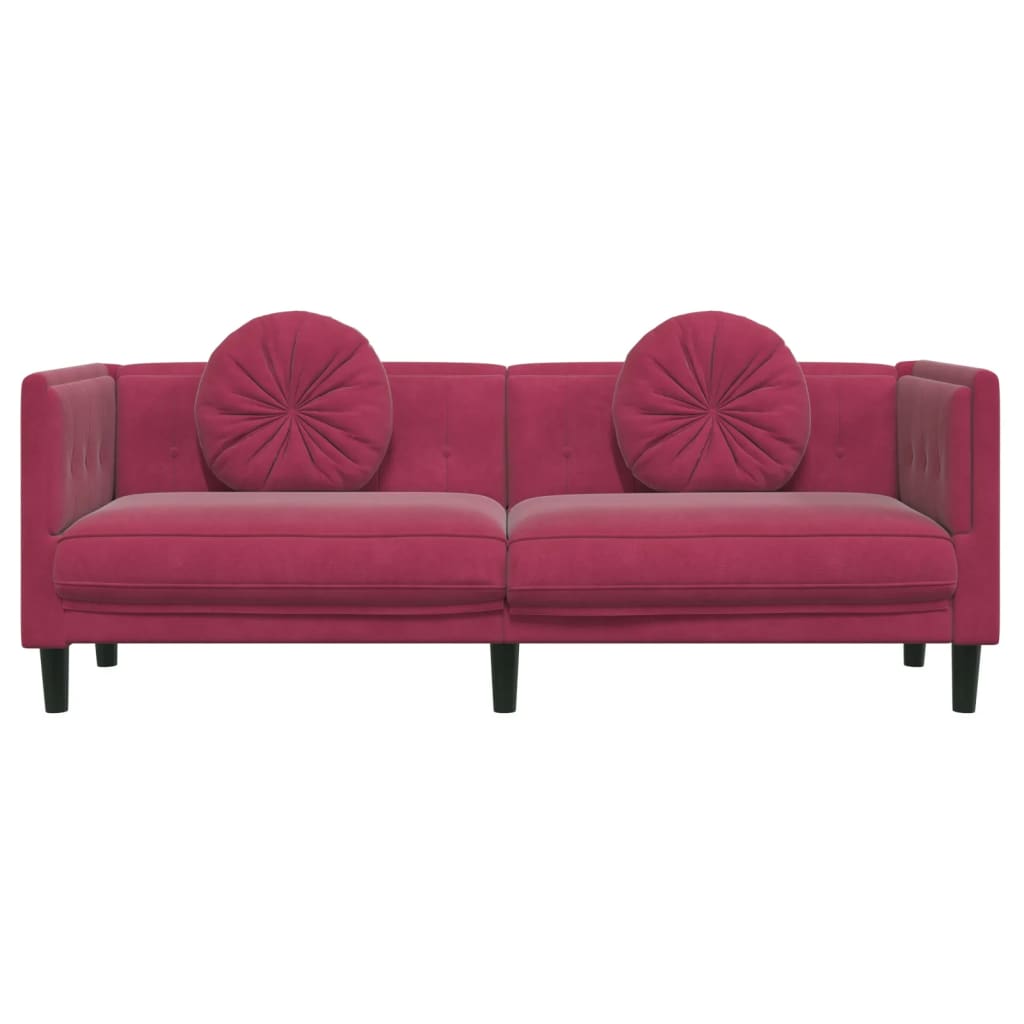 vidaXL bordó bársony 3 személyes kanapé párnákkal