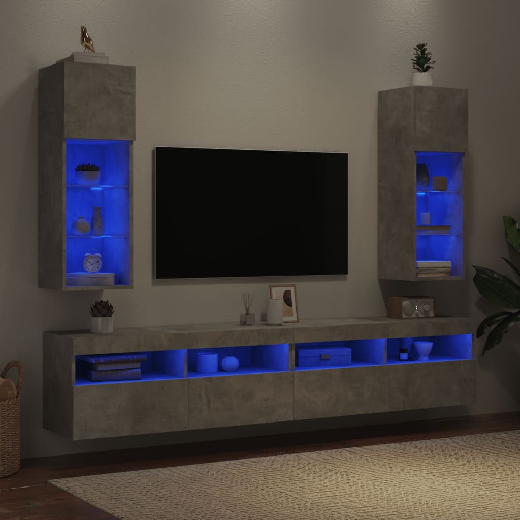 vidaXL 2 db betonszürke TV-szekrény LED-világítással 30,5 x 30 x 90 cm