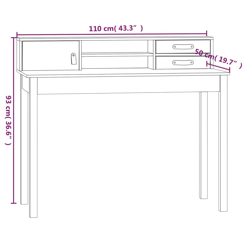 vidaXL tömör fenyőfa íróasztal 110x50x93 cm