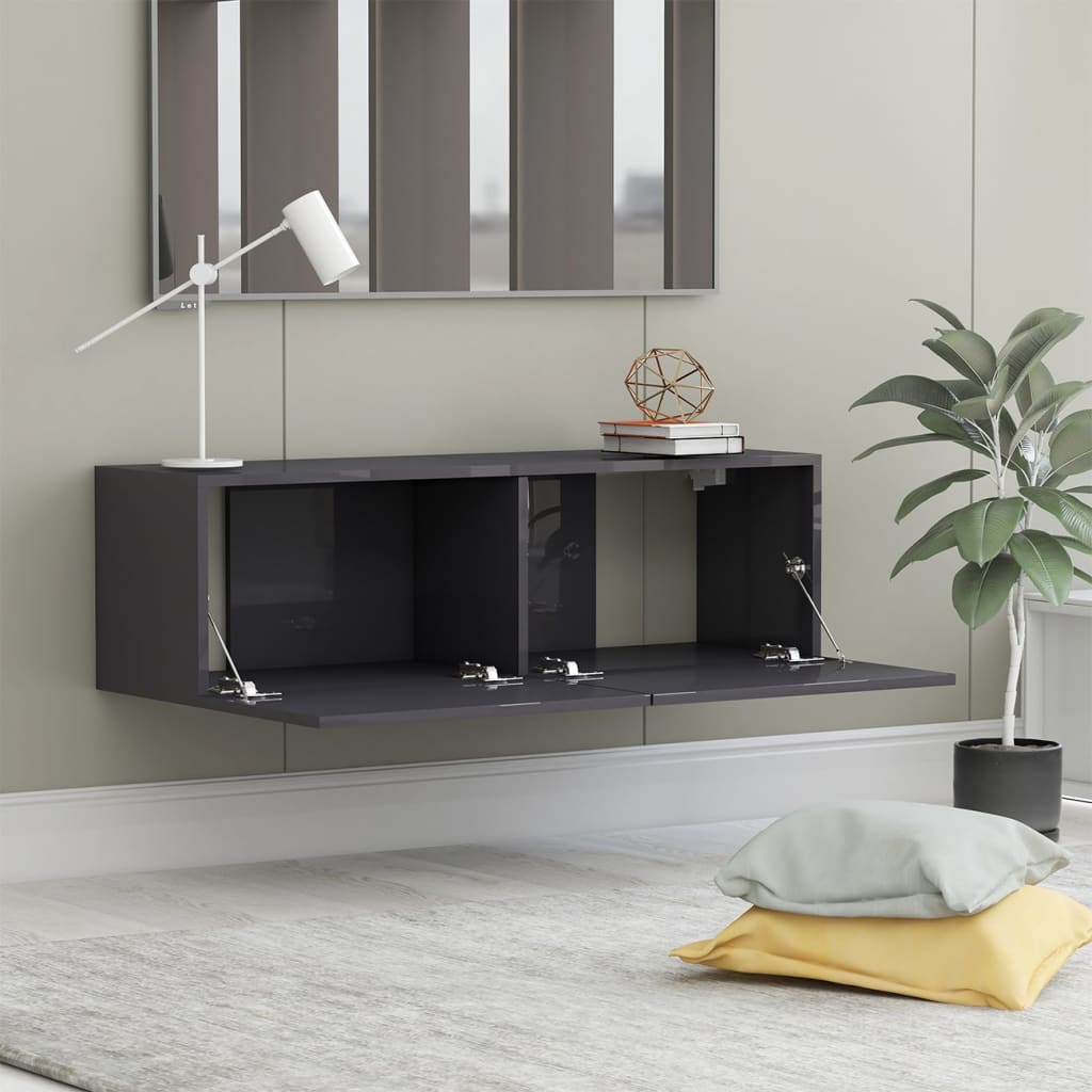 vidaXL magasfényű szürke forgácslap TV-szekrény 100 x 30 x 30 cm