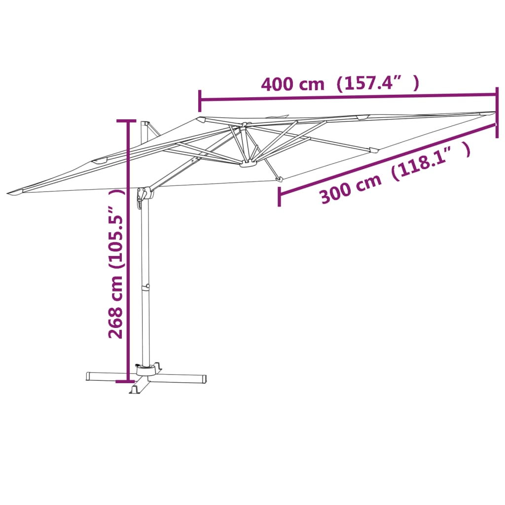 vidaXL terrakotta konzolos napernyő LED-del 400x300 cm