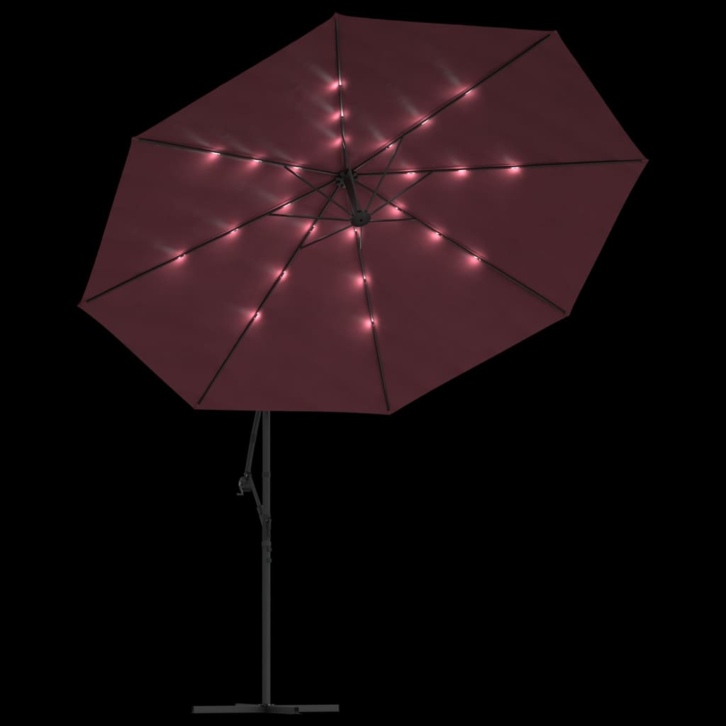 vidaXL bordó konzolos napernyő LED-világítással 350 cm