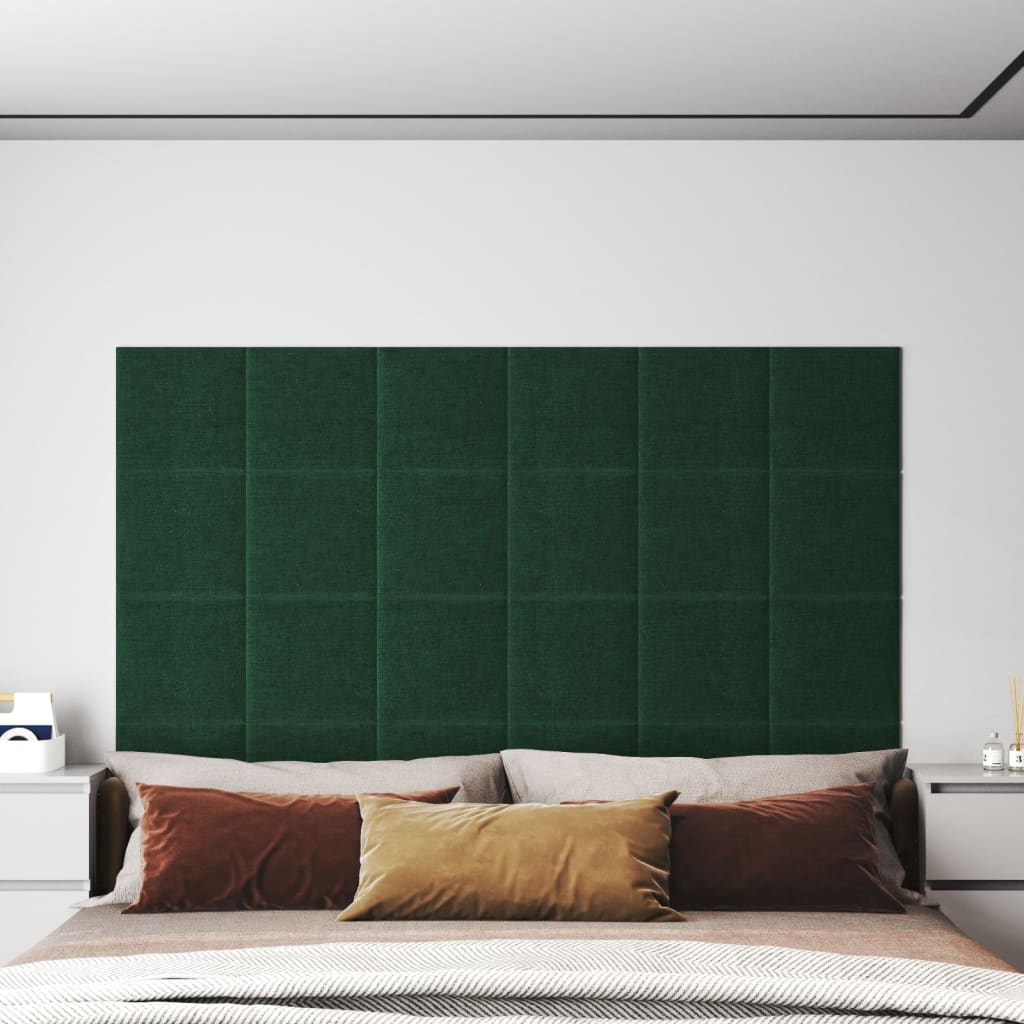 vidaXL 12 db sötétzöld szövet fali panel 30 x 30 cm 1,08 m²