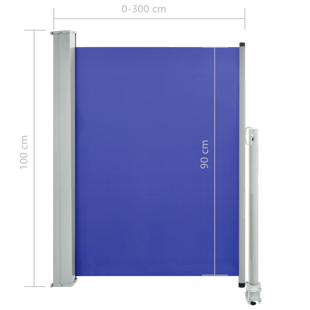 vidaXL kék behúzható oldalsó teraszi napellenző 100 x 300 cm