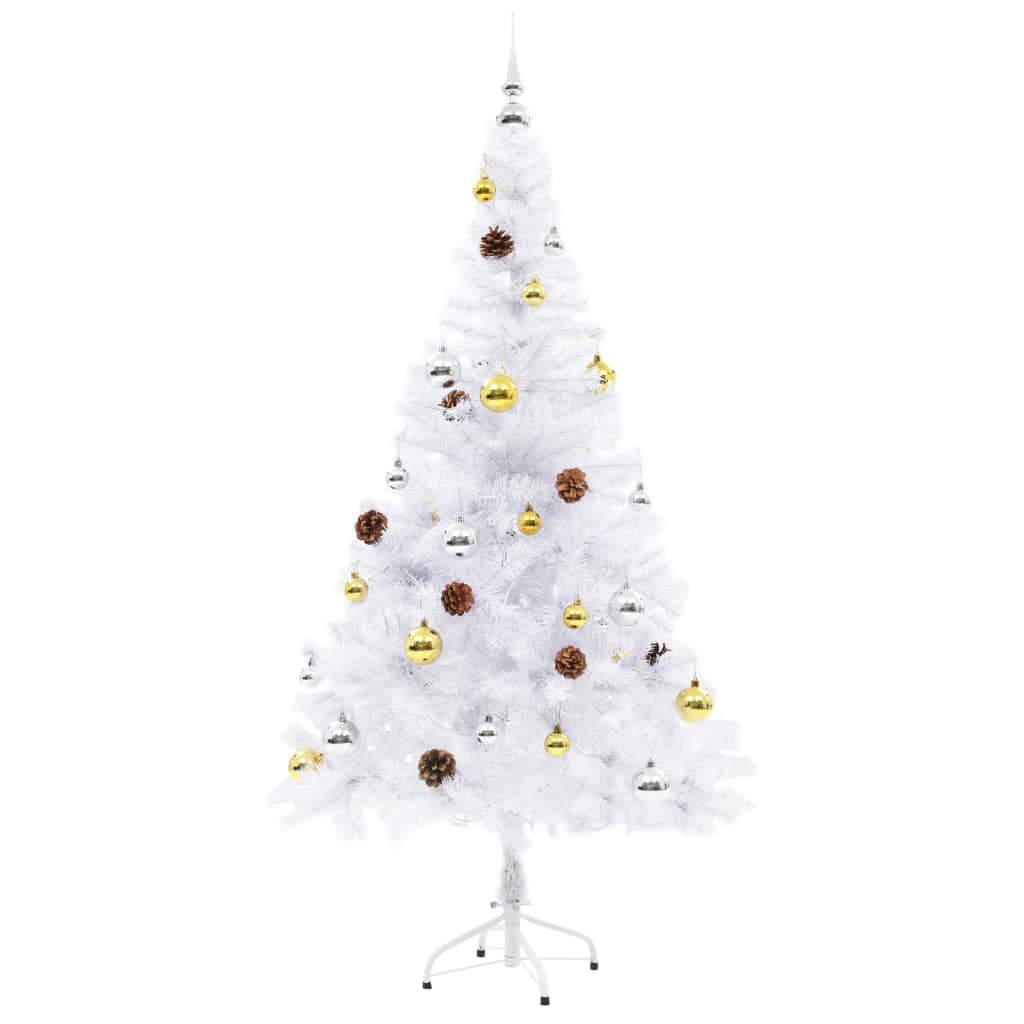 vidaXL fehér megvilágított műkarácsonyfa gömbökkel 150 cm