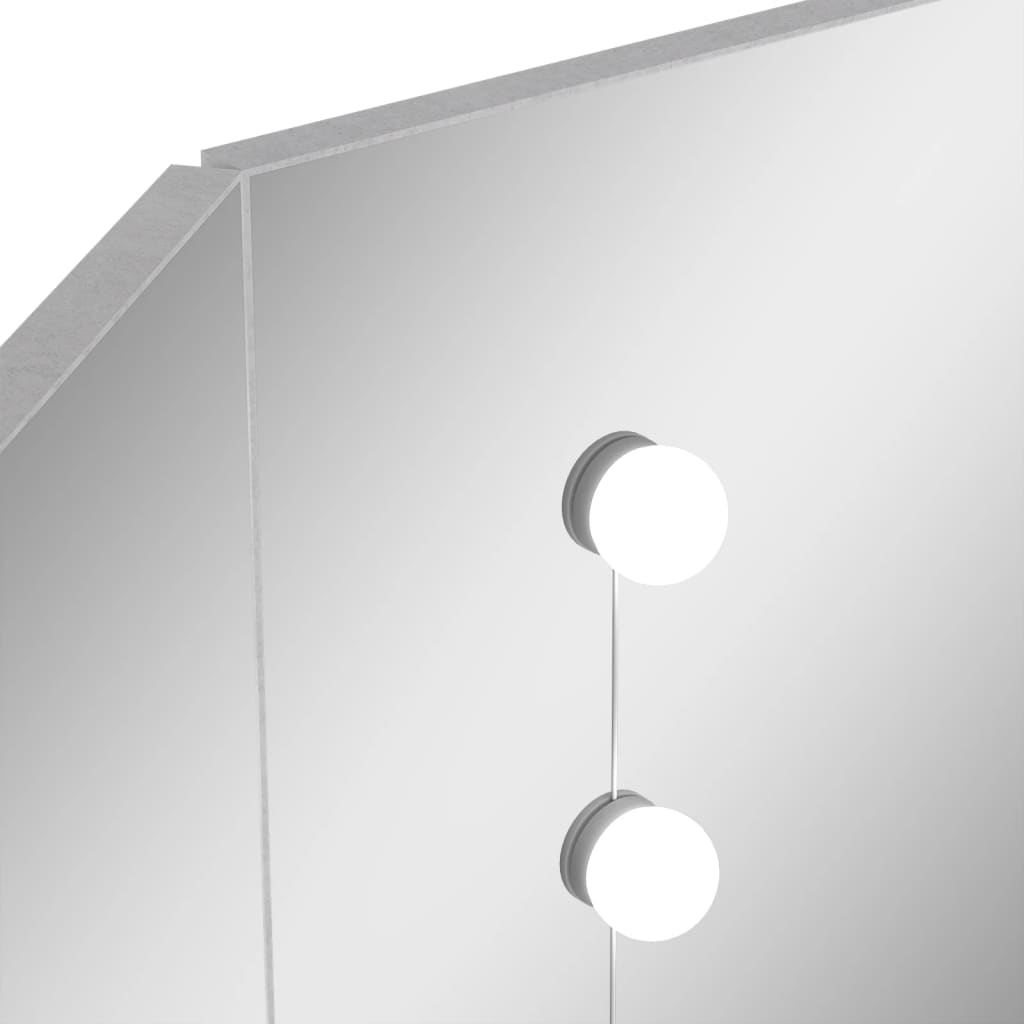 vidaXL betonszürke sarok-fésülködőasztal LED-del 111x54x141,5 cm