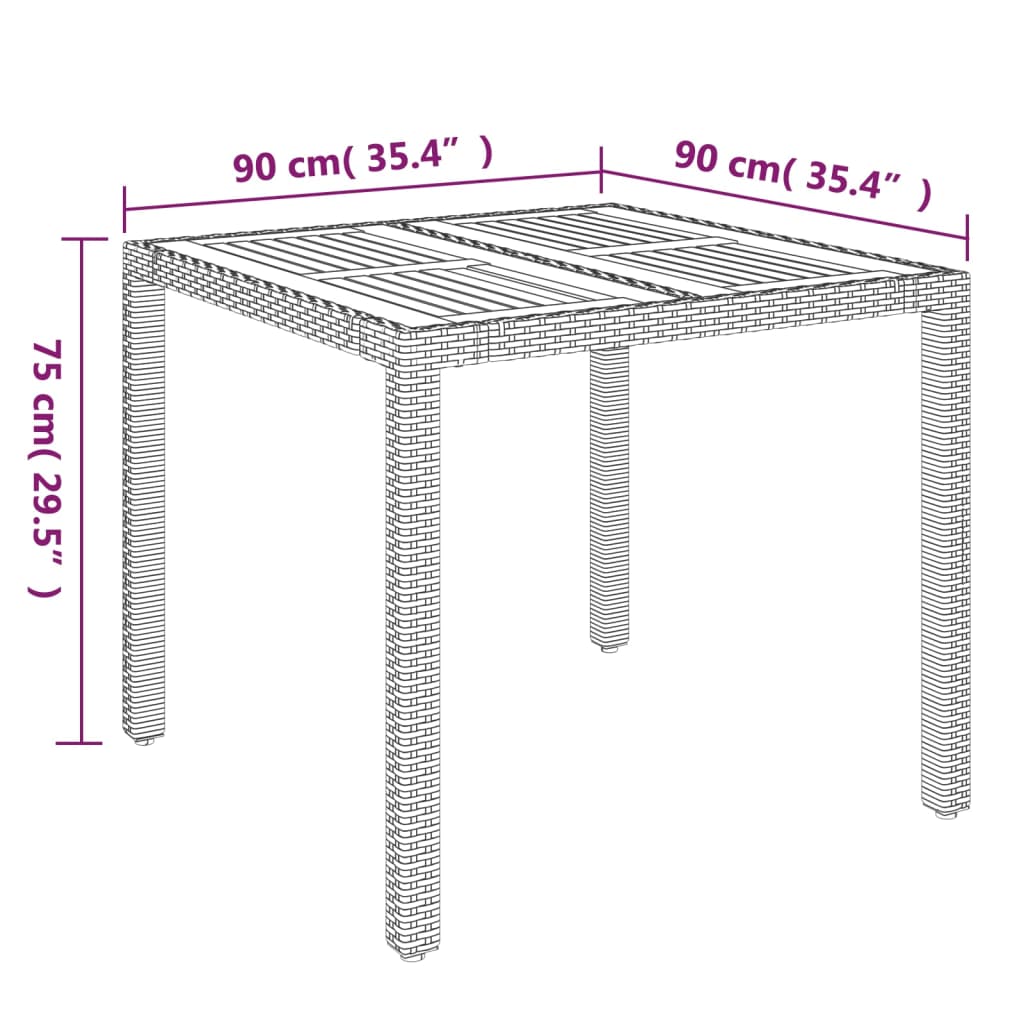 vidaXL fekete polyrattan falapos kerti asztal 90 x 90 x 75 cm