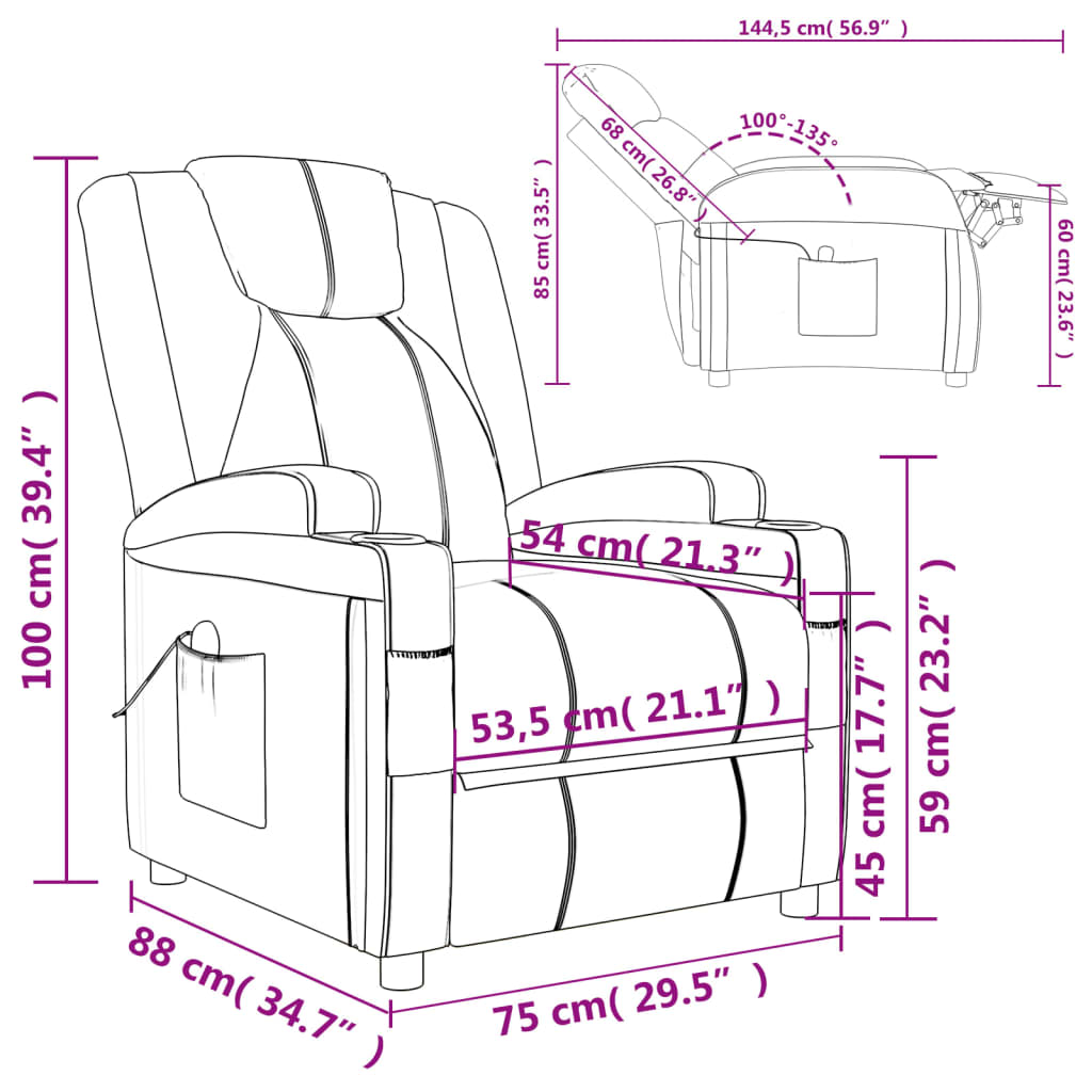 vidaXL antracitszürke műbőr elektromos dönthető fotel