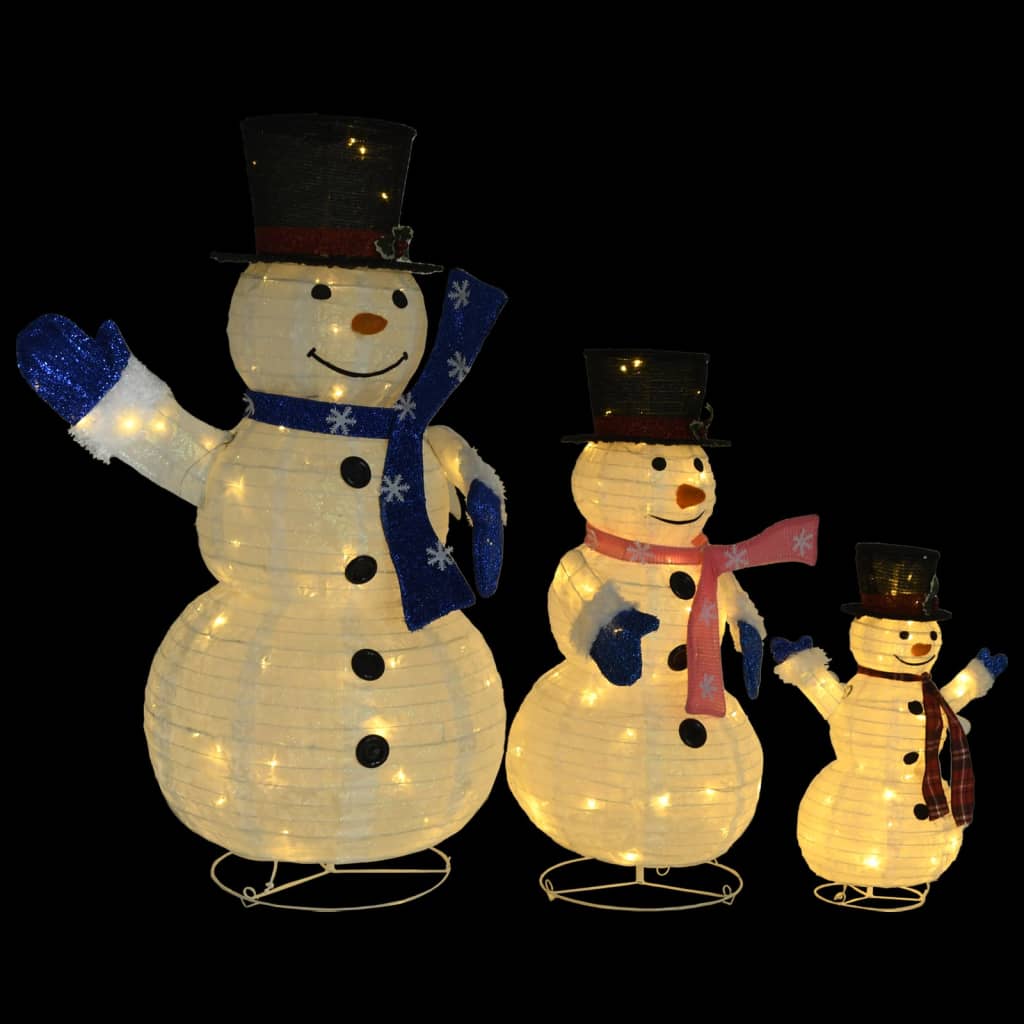 vidaXL dekoratív luxus szövet karácsonyi LED-es hóember család 180 cm