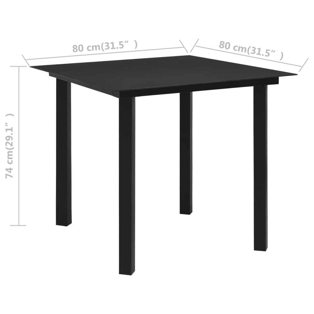 vidaXL fekete acél és üveg kerti étkezőasztal 80 x 80 x 74 cm