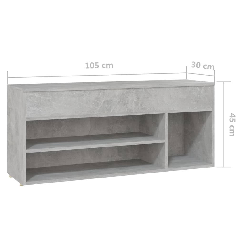 vidaXL betonszürke forgácslap cipőtároló pad 105 x 30 x 45 cm