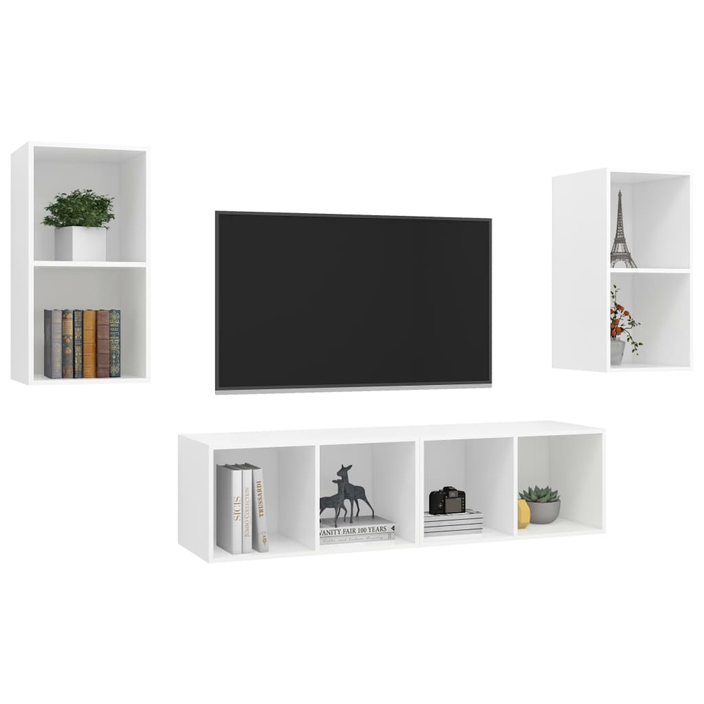 vidaXL 4 db fehér forgácslap falra szerelhető TV-szekrény