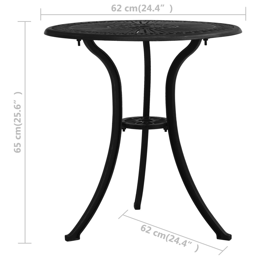 vidaXL fekete öntött alumínium kerti asztal 62 x 62 x 65 cm