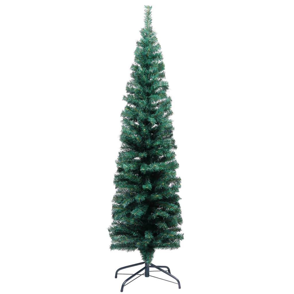 vidaXL zöld megvilágított vékony műkarácsonyfa gömb szettel 150 cm