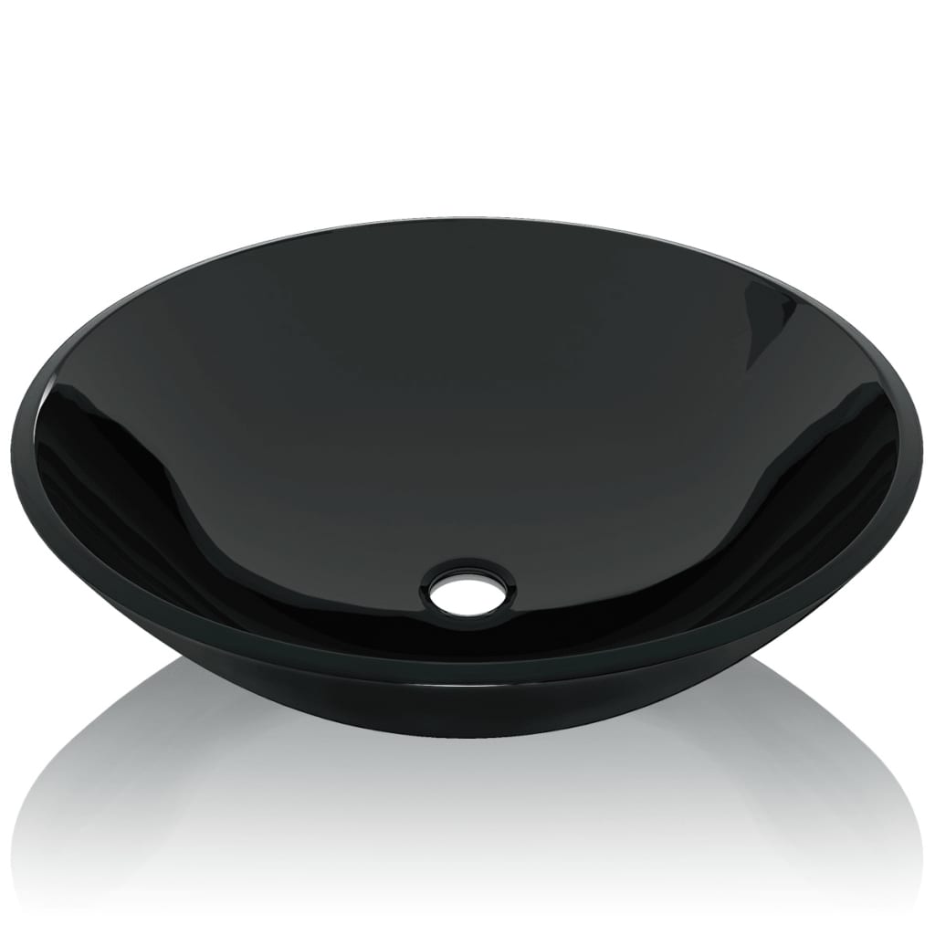 vidaXL 42 cm-es edzett üveg mosdókagyló fekete