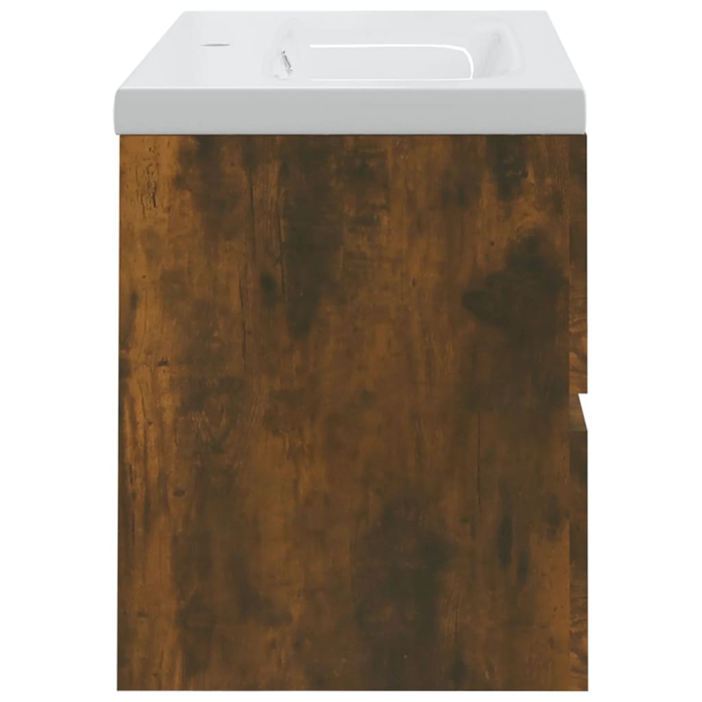 vidaXL füstös tölgyszínű fatermék mosdószekrény beépített mosdóval