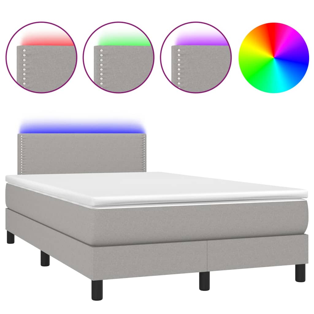 vidaXL világosszürke szövet rugós és LED-es ágy matraccal 120 x 200 cm