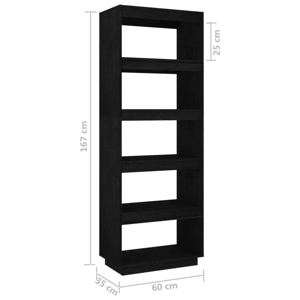 vidaXL fekete tömör fenyőfa könyvszekrény/térelválasztó 60x35x167 cm