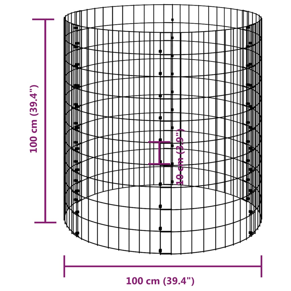 vidaXL kör alakú horganyzott acél gabion oszlop Ø100 x 100 cm