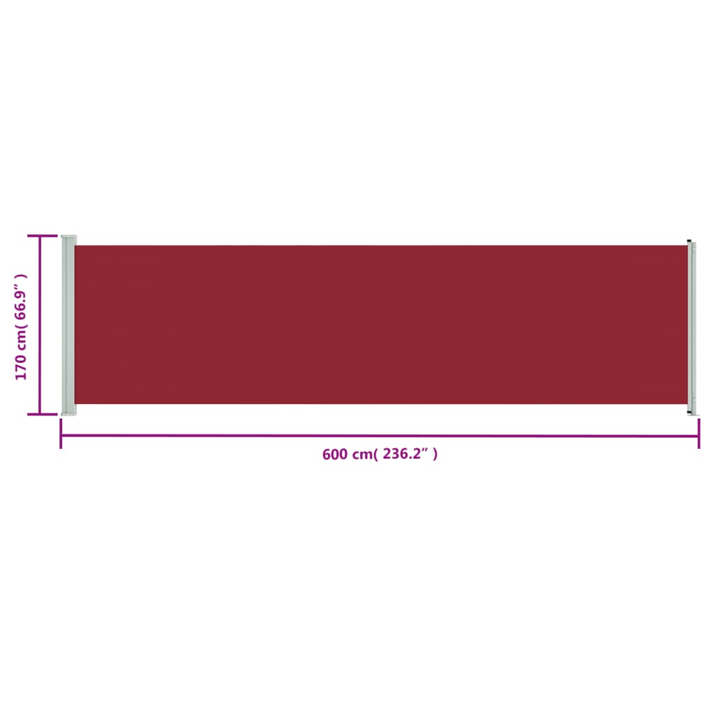 vidaXL piros behúzható oldalsó terasz-napellenző 600 x 170 cm