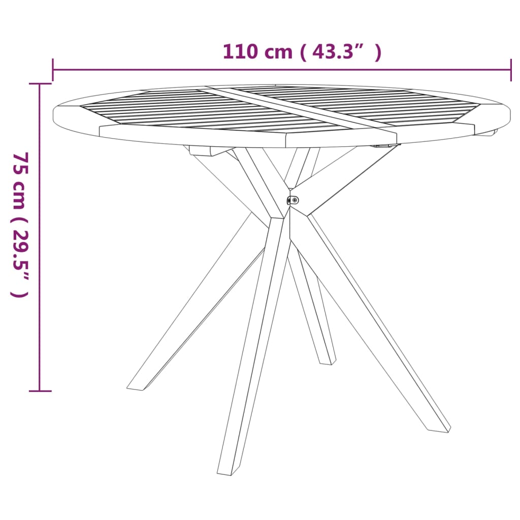 vidaXL tömör akácfa kerti asztal 110 x 110 x 75 cm
