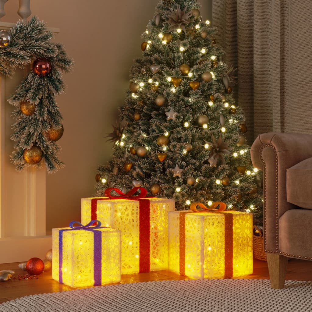 vidaXL 3 db 64 LED-es meleg fehér karácsonyi ajándékdoboz-lámpa