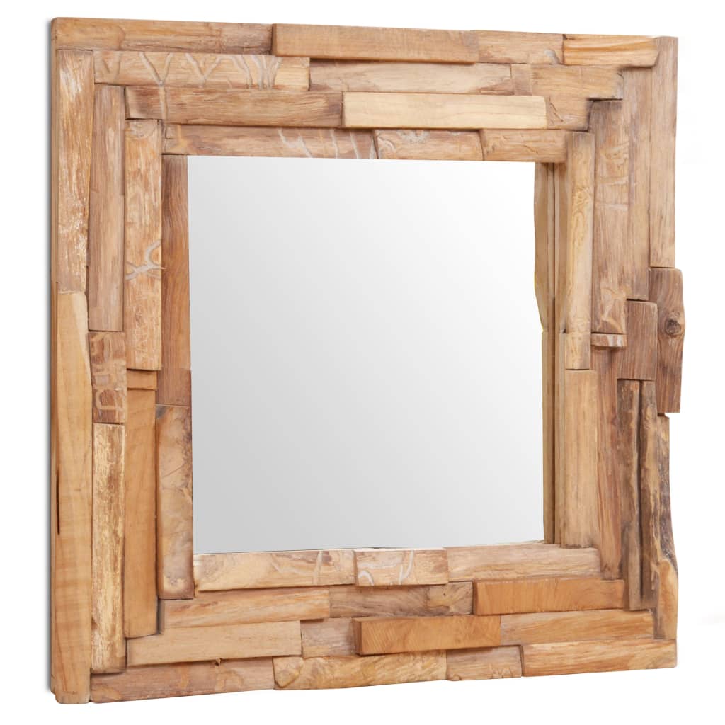 vidaXL dekoratív és kocka-alakú tükör tíkfából 60 x 60 cm