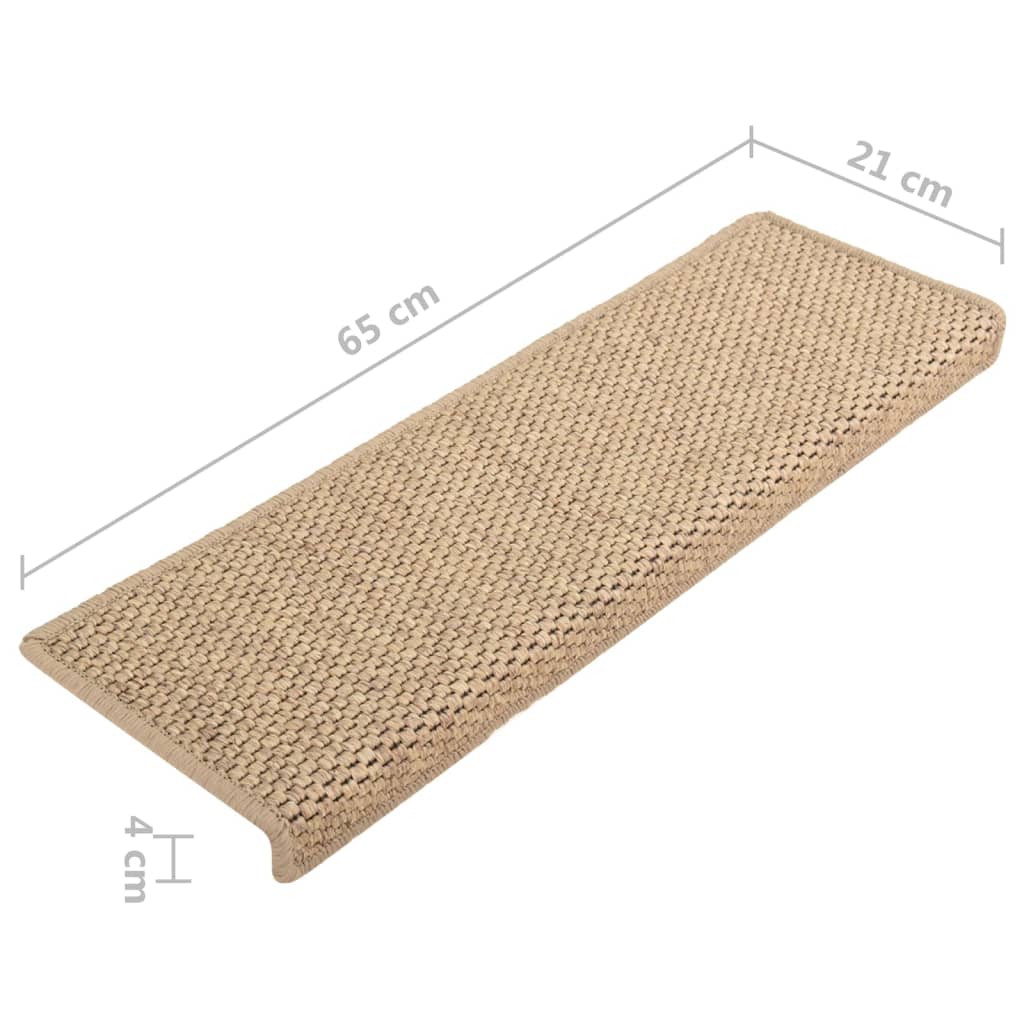 vidaXL 15 db szizál hatású homokszínű öntapadó lépcsőszőnyeg 65x21x4cm