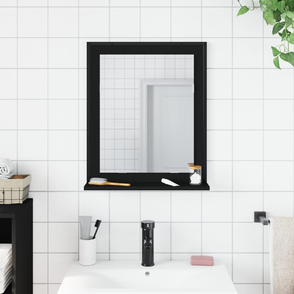 vidaXL fekete szerelt fa fürdőszobai tükör polccal 50x12x60 cm