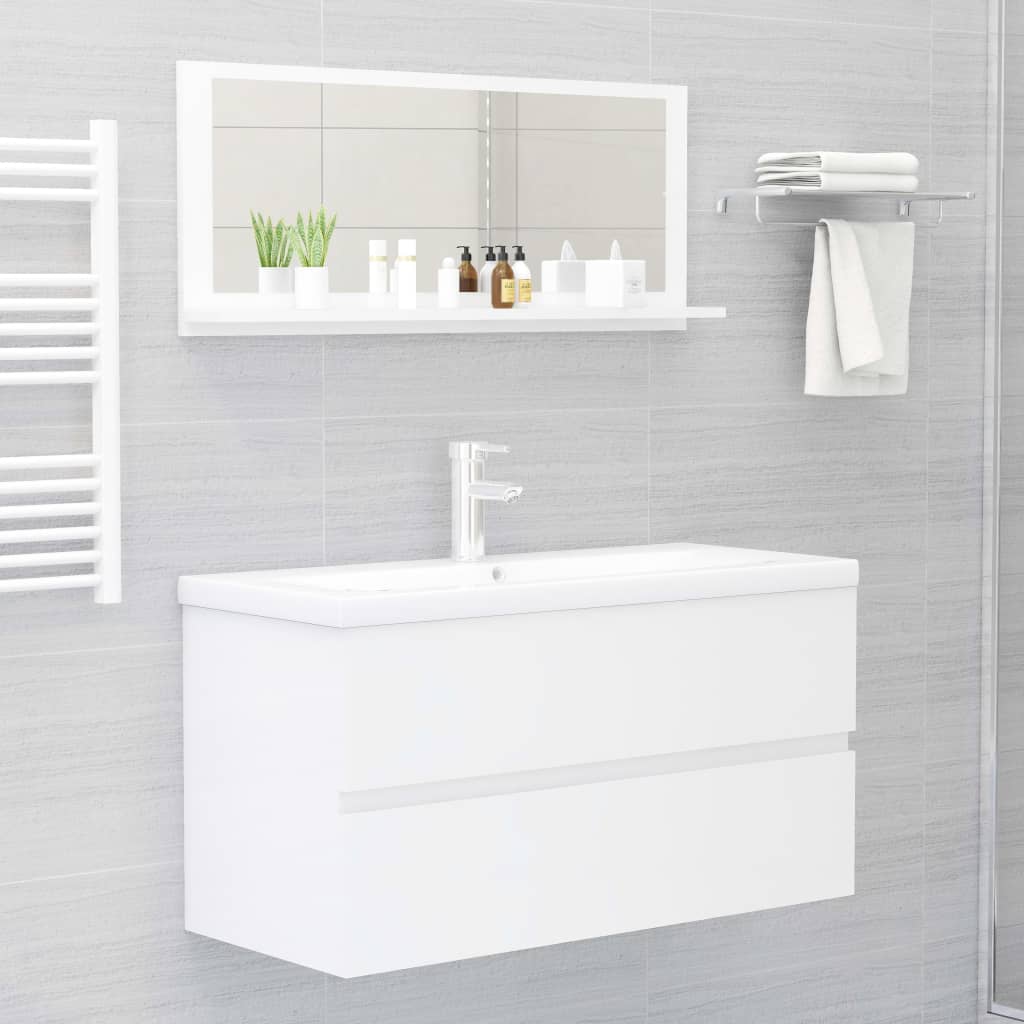vidaXL magasfényű fehér forgácslap fürdőszobai tükör 90x10,5x37 cm