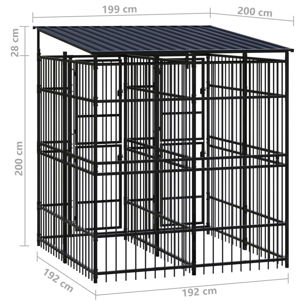 vidaXL acél kültéri kutyakennel tetővel 3,69 m²