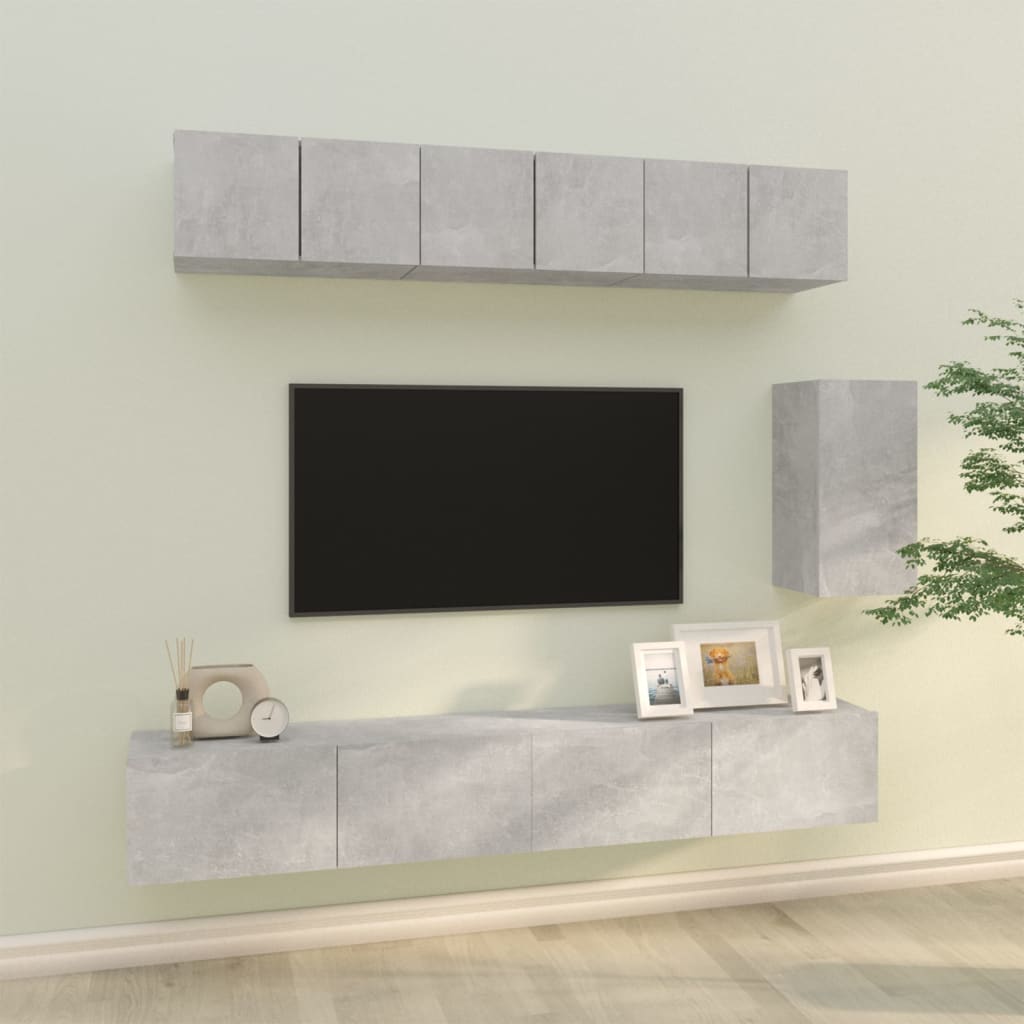 vidaXL 6 részes betonszürke szerelt fa TV-szekrényszett