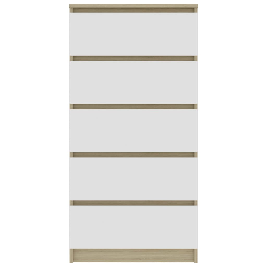 vidaXL fehér-sonomatölgy színű fiókos forgácslap komód 60x35x121 cm